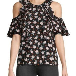 Rebecca Taylor Rosalie Cold Shoulder Silk Floral Blouse